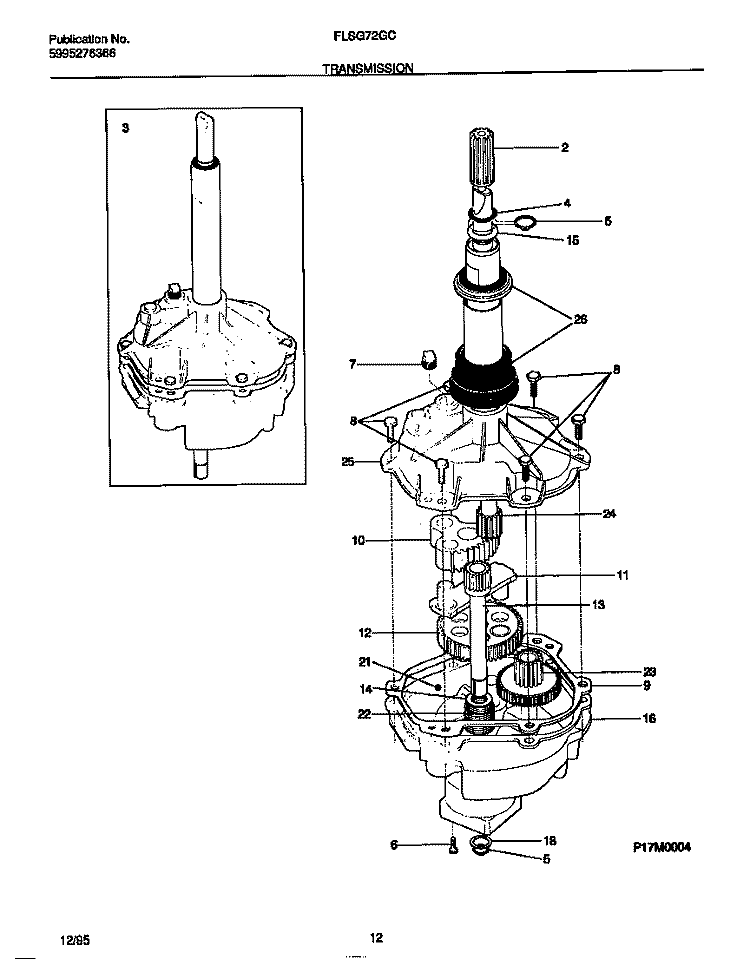 TRANSMISSION Diagram and Parts List for FLSG72GCS1  Frigidaire Washer Dryer Combo