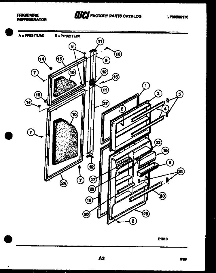 DOOR PARTS Diagram and Parts List for FPS21TLH0  Frigidaire Refrigerator