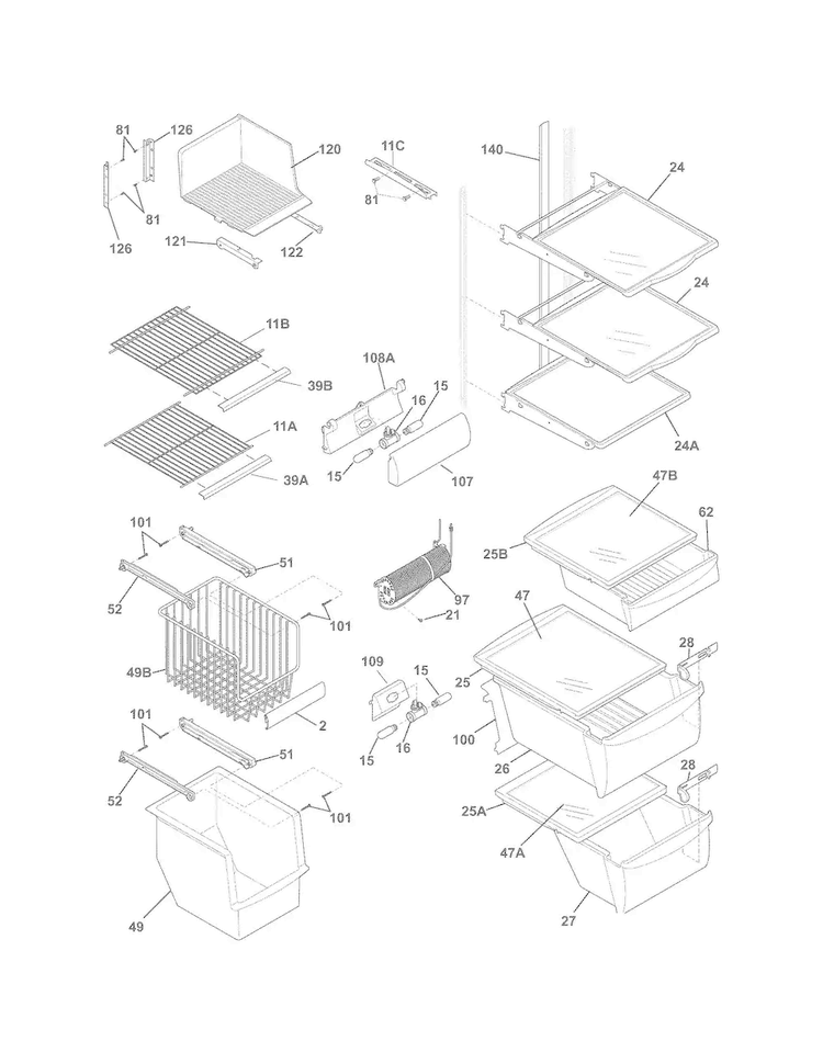 Shelves Diagram and Parts List for FGHS2631PP0  Frigidaire Refrigerator