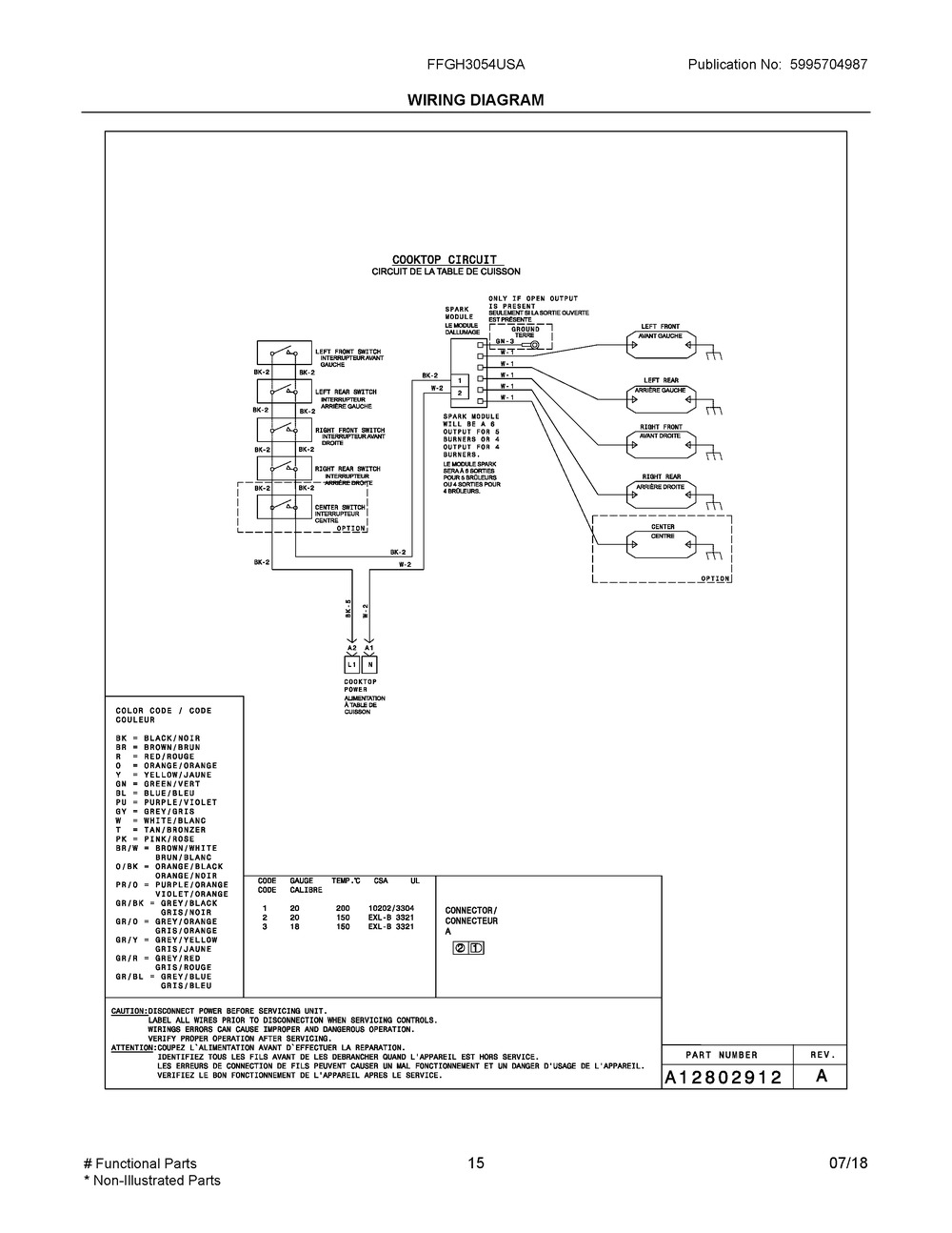 Wiring Diagram Diagram and Parts List for FFGH3054USA  Frigidaire Range
