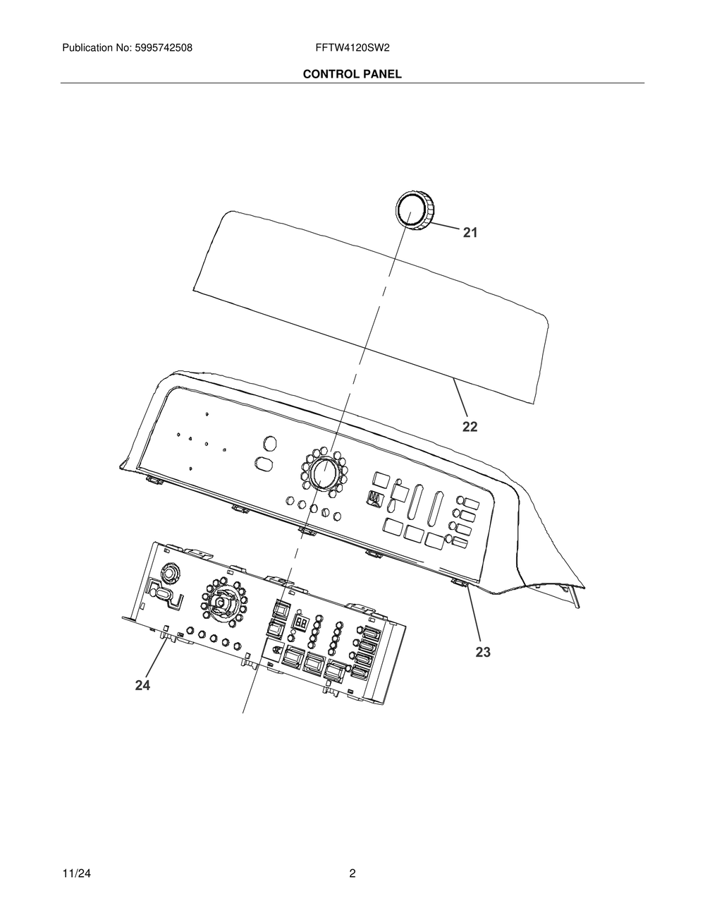 Control Panel Diagram and Parts List for FFTW4120SW2  Frigidaire Washer