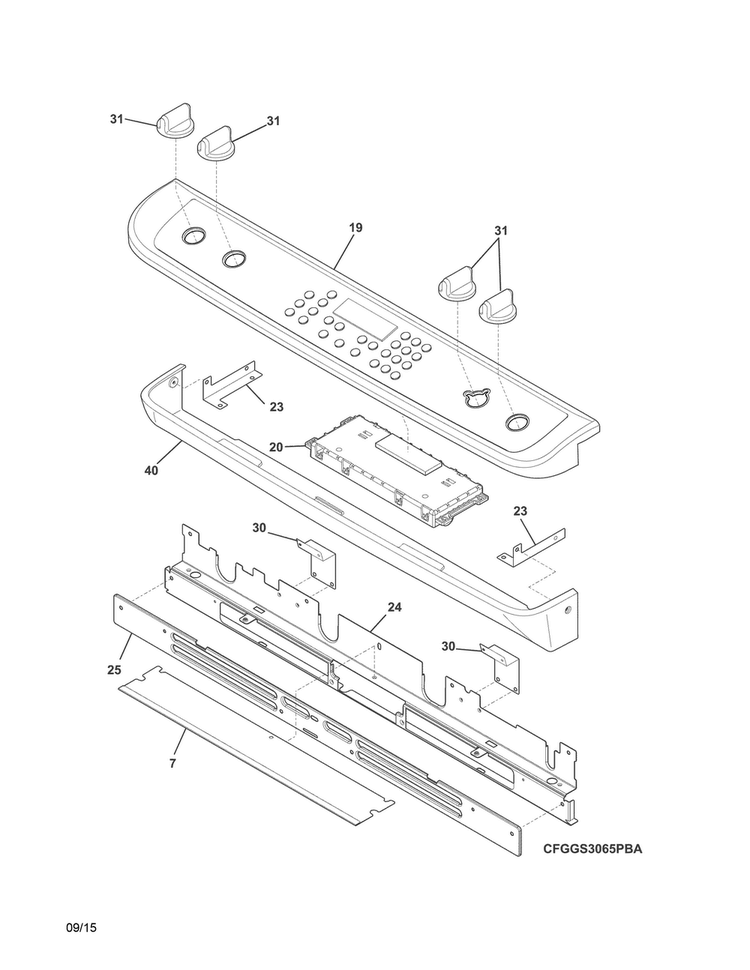 Backguard Diagram and Parts List for FGGS3065PBK  Frigidaire Range