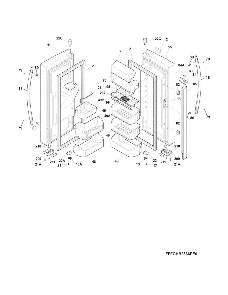 Fresh Food Door Diagram and Parts List for LGHB2867PFGA  Frigidaire Refrigerator