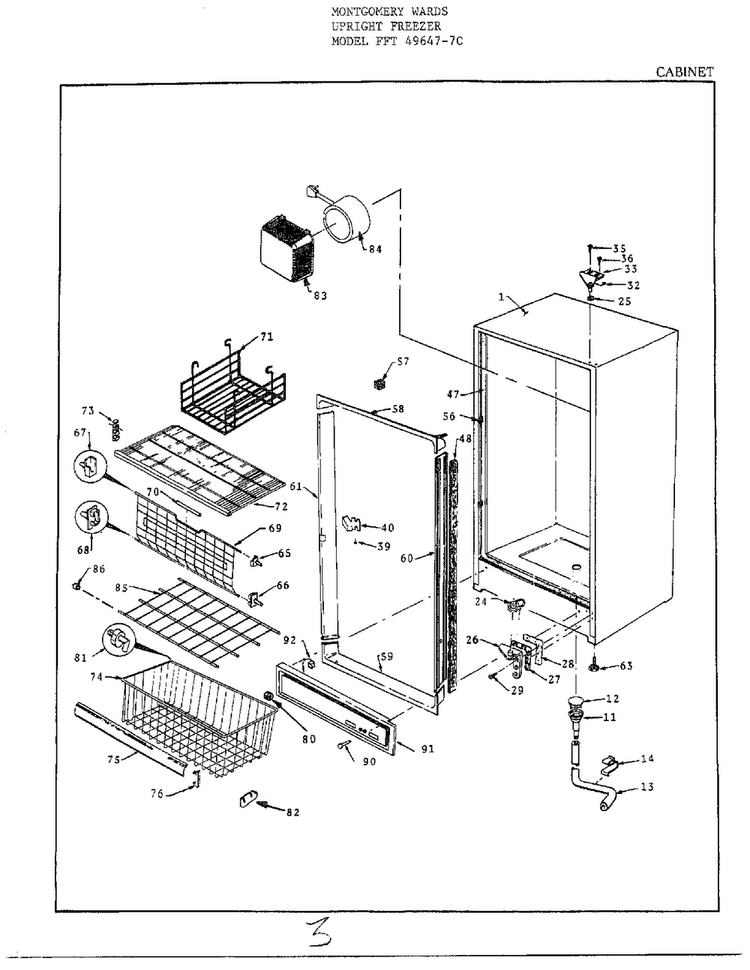 Cabinet Diagram and Parts List for 49647C  Frigidaire Freezer