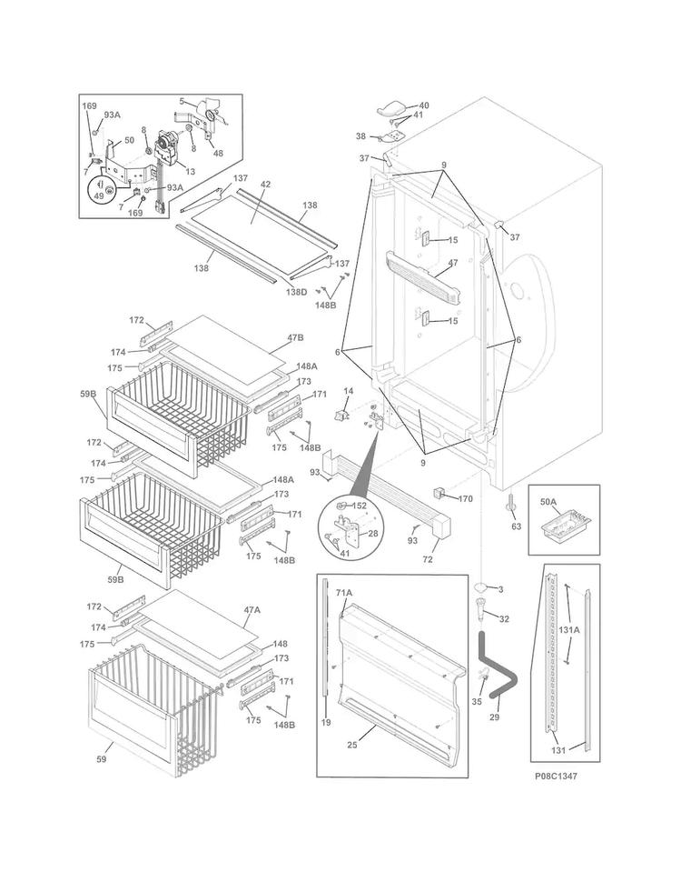 Cabinet Diagram and Parts List for E32AF85PQSC  Electrolux Freezer