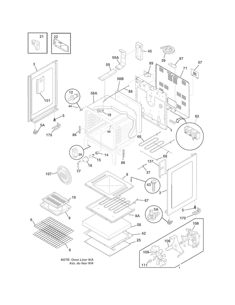 Body Diagram and Parts List for CFEF3019MWD  Frigidaire Range