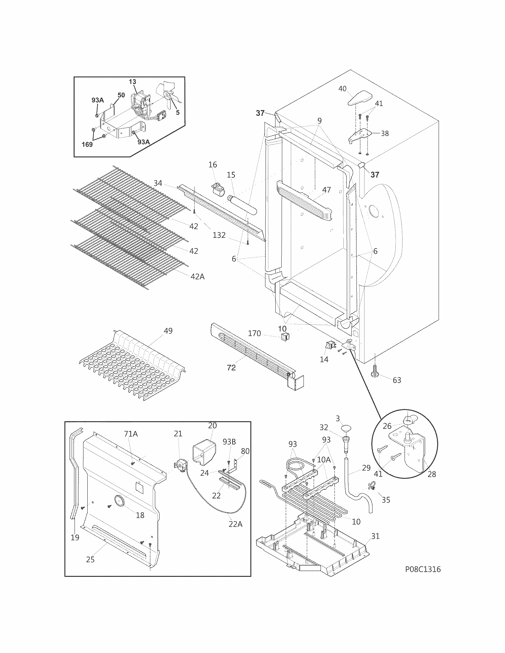 Cabinet Diagram and Parts List for FFRU17B2QWB  Frigidaire Refrigerator
