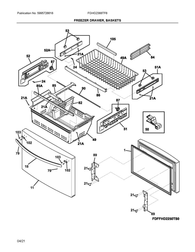 Freezer Door Diagram and Parts List for FGHG2368TF6  Frigidaire Refrigerator