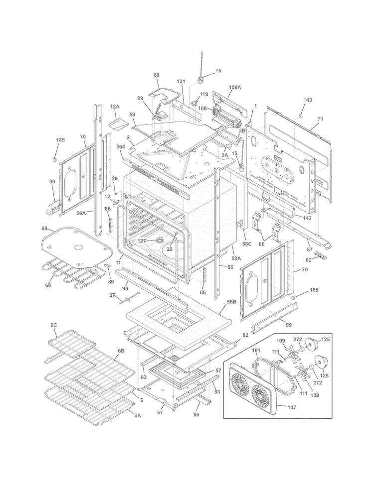Lower Oven Diagram and Parts List for FPET3085PFB  Frigidaire Wall Oven