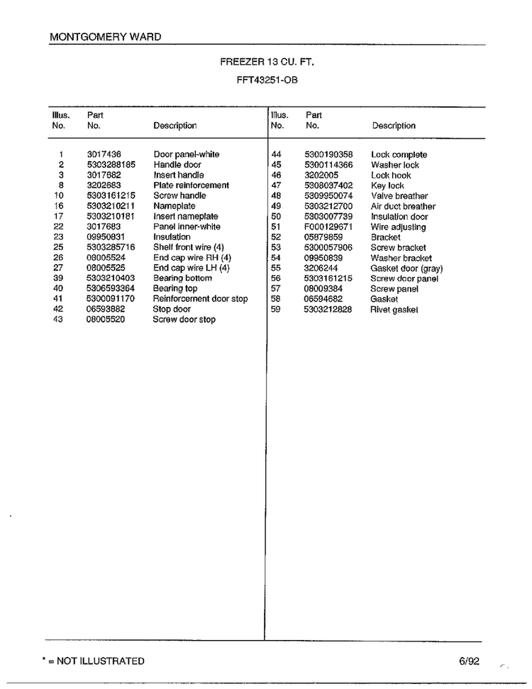 Freezer 13 Cubic Feet Page 2 Diagram and Parts List for 43251-0B  Frigidaire Freezer