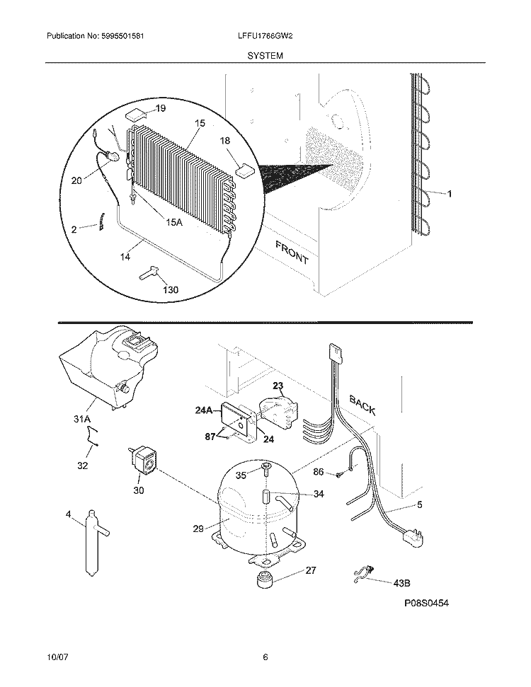 SYSTEM Diagram and Parts List for LFFU1766GW2  Frigidaire Freezer