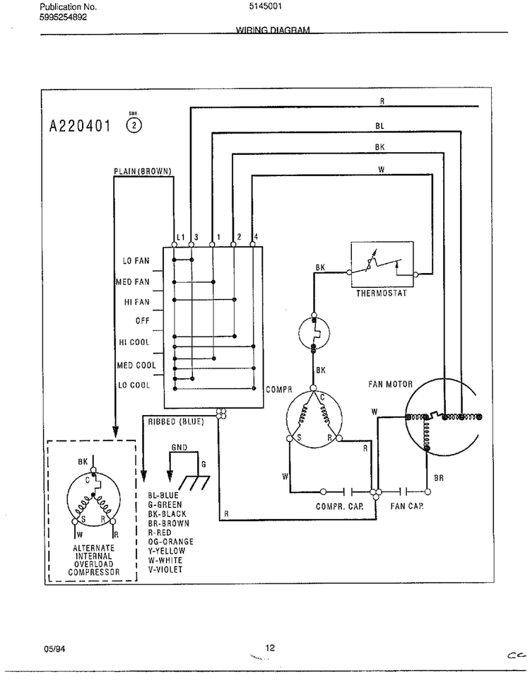 Wiring Diagram Diagram and Parts List for 5145001B  Frigidaire Air Conditioner
