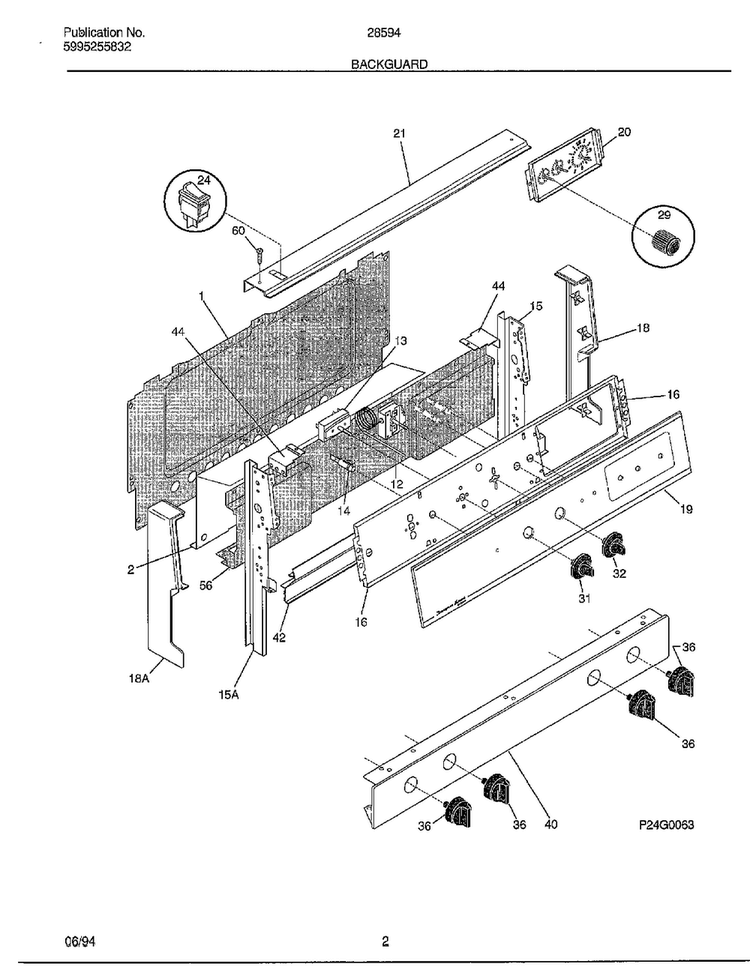 Backguard Diagram and Parts List for 285947A  Frigidaire Range