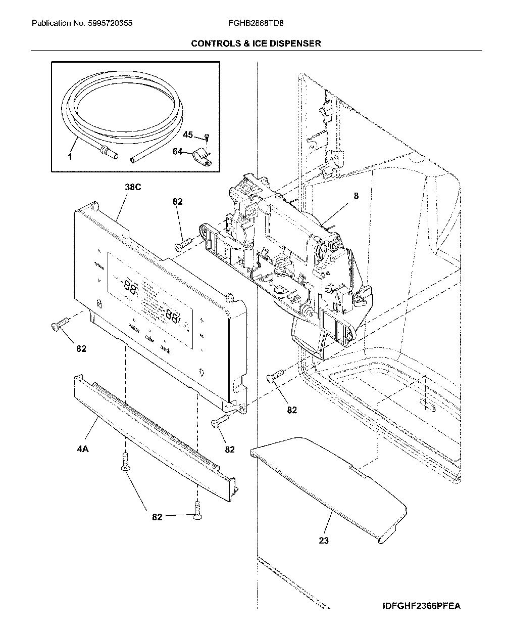 Dispenser Diagram and Parts List for FGHB2868TD8  Frigidaire Refrigerator