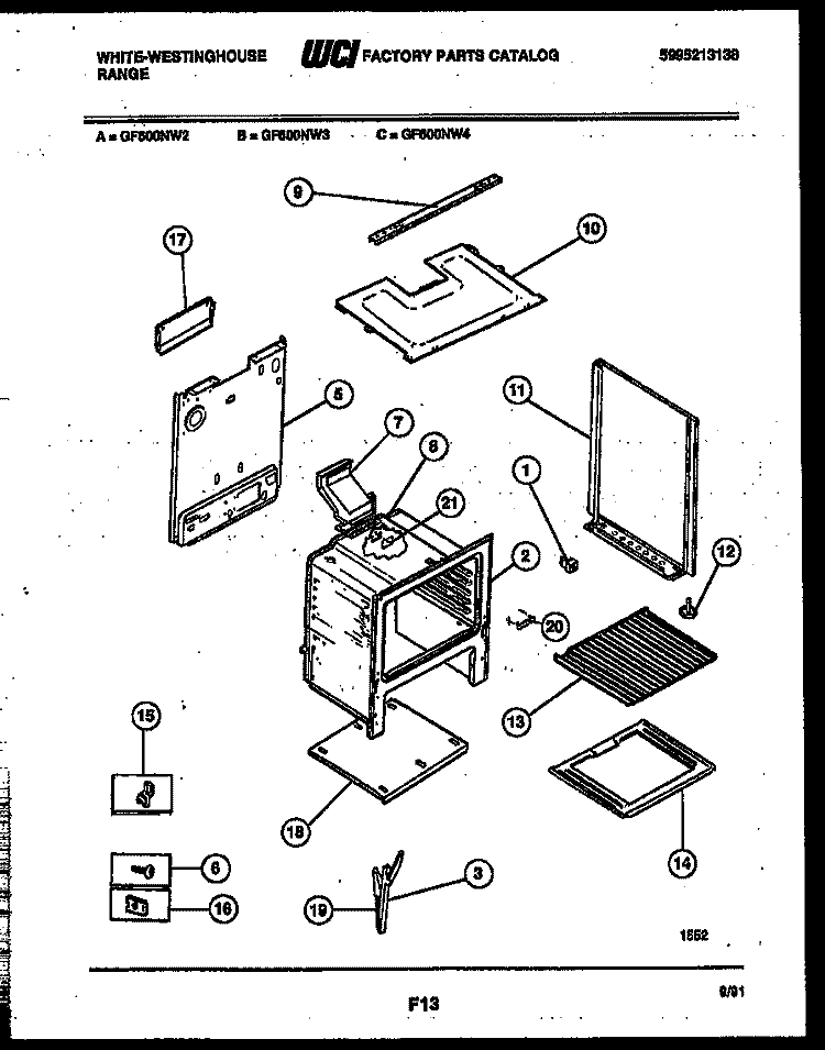 BODY PARTS Diagram and Parts List for GF600ND4  Frigidaire Range