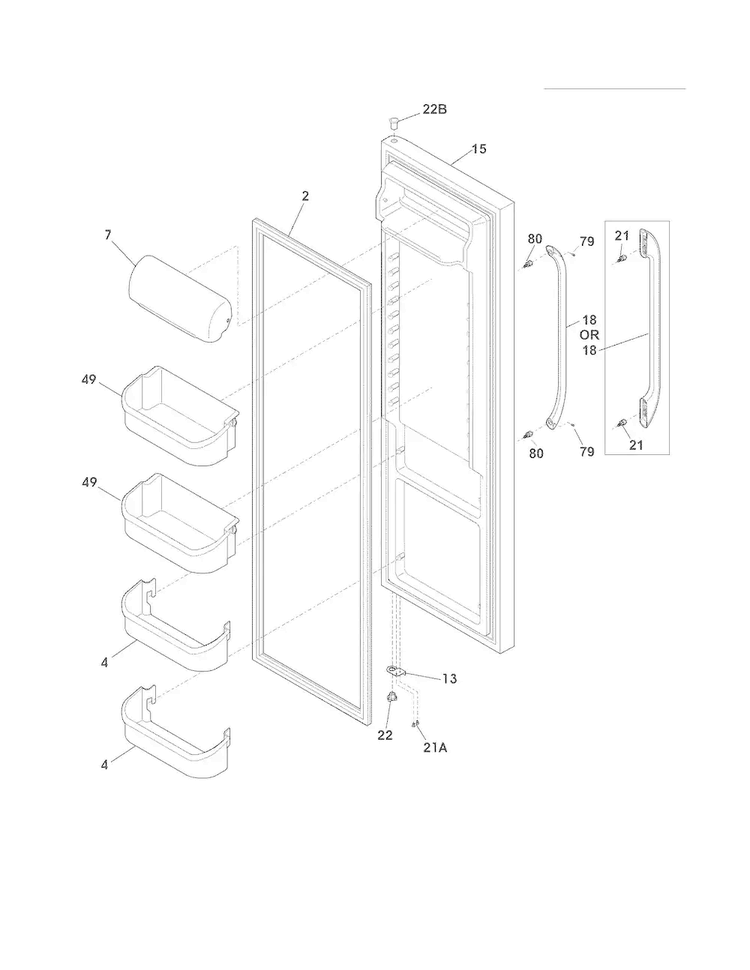 Refrigerator Door Diagram and Parts List for FFHS2322MS3  Frigidaire Refrigerator
