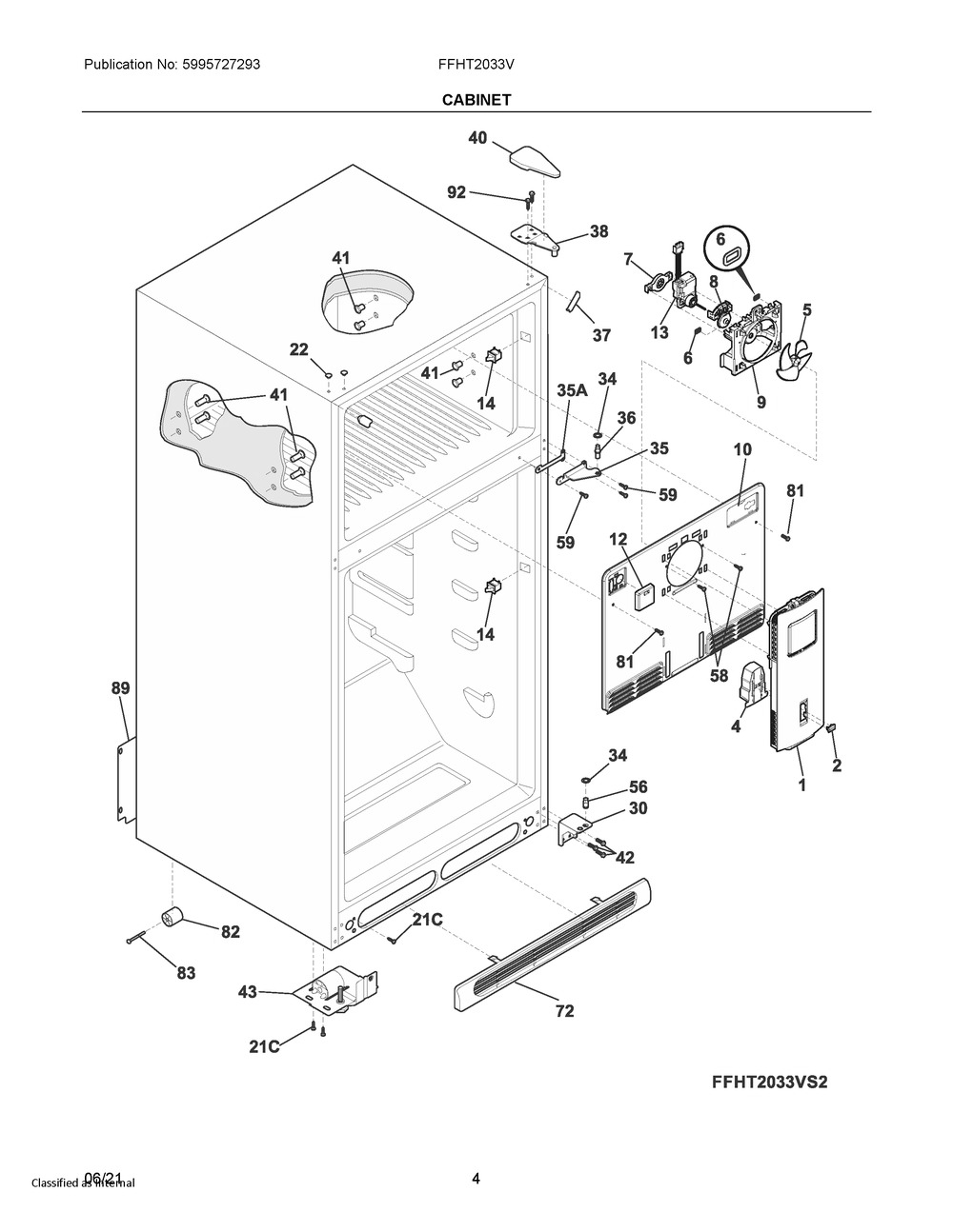 Cabinet Diagram and Parts List for FFHT2033VS4  Frigidaire Refrigerator
