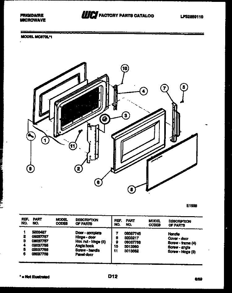 DOOR PARTS Diagram and Parts List for MC870L1  Frigidaire Microwave
