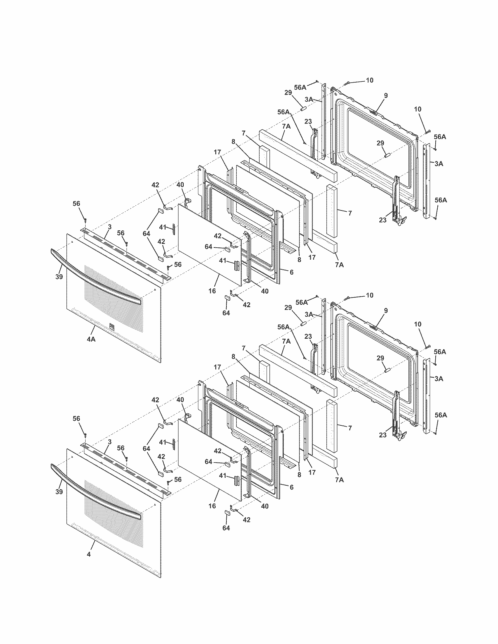 Doors Diagram and Parts List for 79049442410  Kenmore Wall Oven