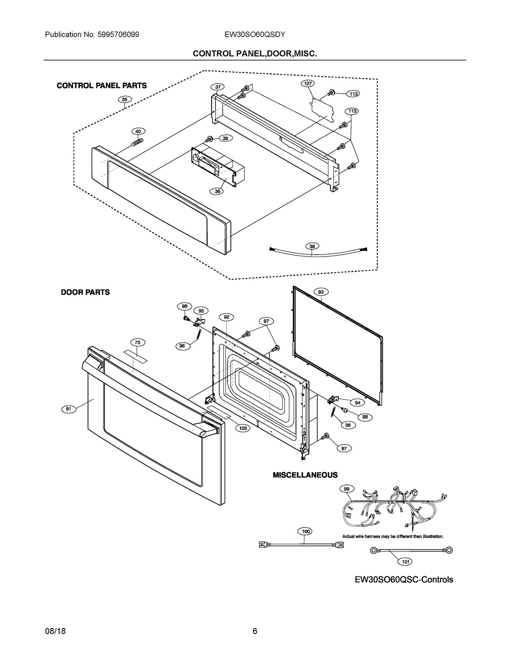 Control Panel,door,misc. Diagram and Parts List for EW30SO60QSDY  Frigidaire Microwave