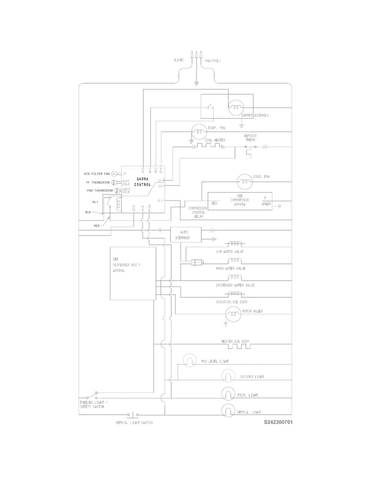 Wiring Schematic Diagram and Parts List for FFSS2614QE5A  Frigidaire Refrigerator