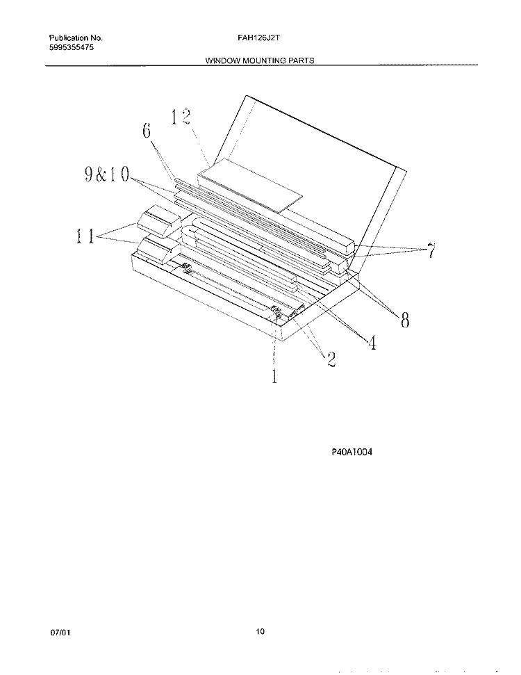 WINDOW MOUNTING PARTS Diagram and Parts List for FAH126J2T2  Frigidaire Air Conditioner