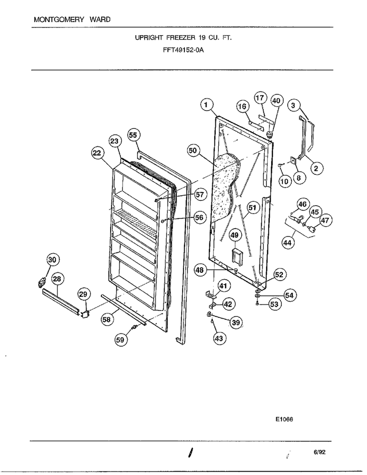 Upright Freezer 19 Cu. Ft. Diagram and Parts List for 49152-0A  Frigidaire Freezer