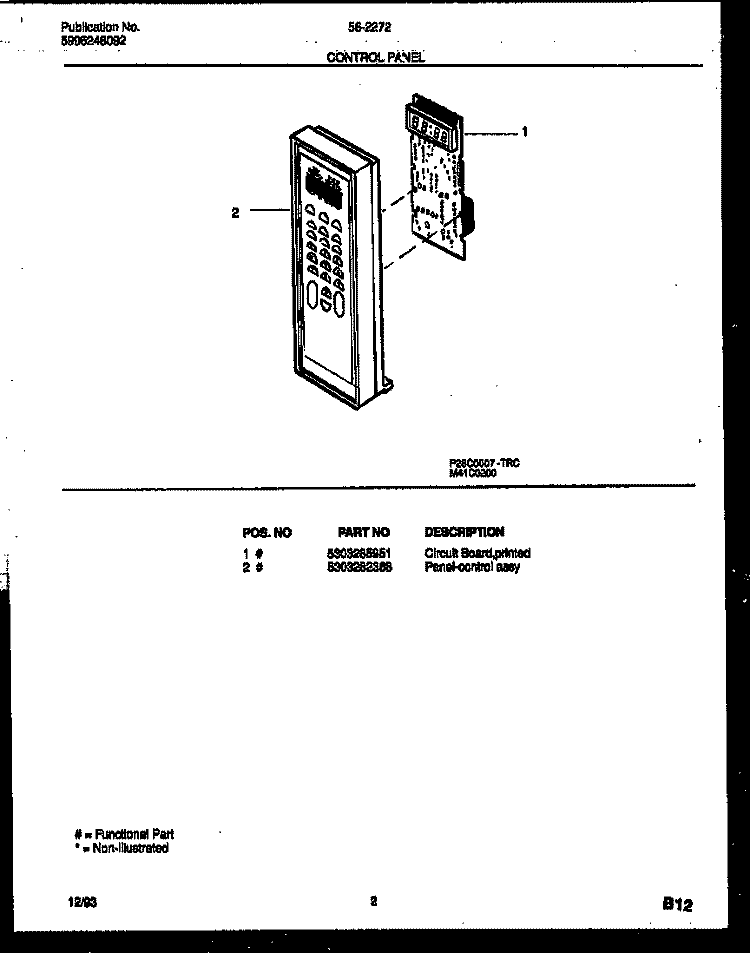CONTROL PANEL Diagram and Parts List for 56-2272-10-02  Tappan Microwave