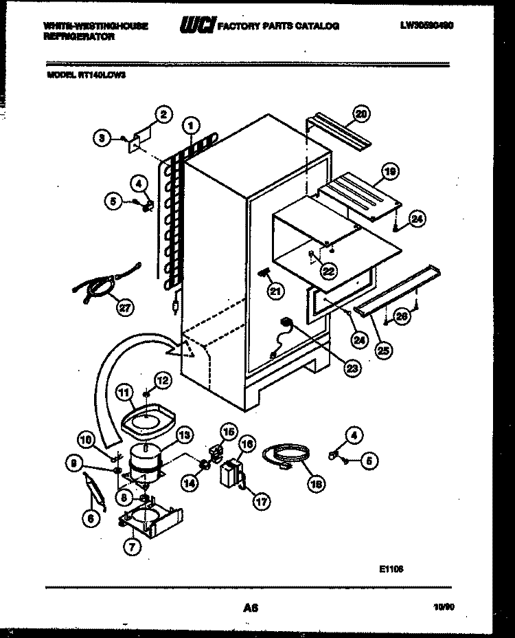 SYSTEM AND AUTOMATIC DEFROST PARTS Diagram and Parts List for RT140LCH3  Frigidaire Refrigerator