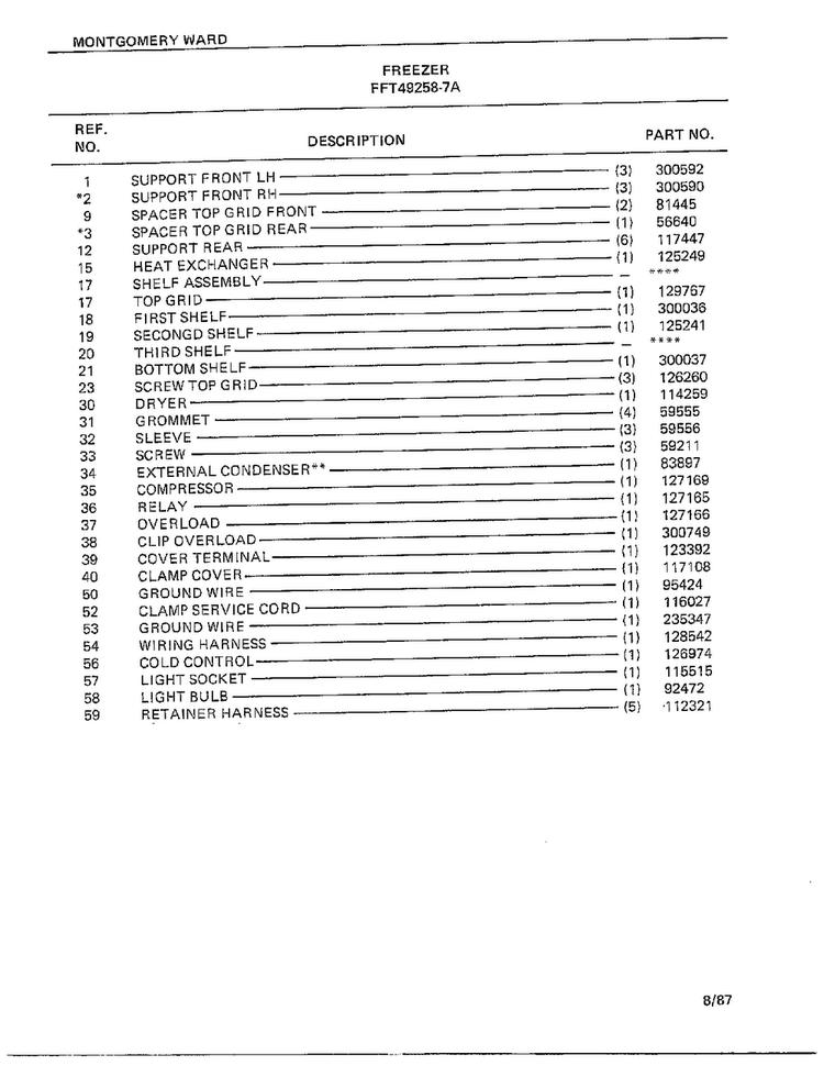 Freezer Page 6 Diagram and Parts List for 49258-7A  Frigidaire Freezer