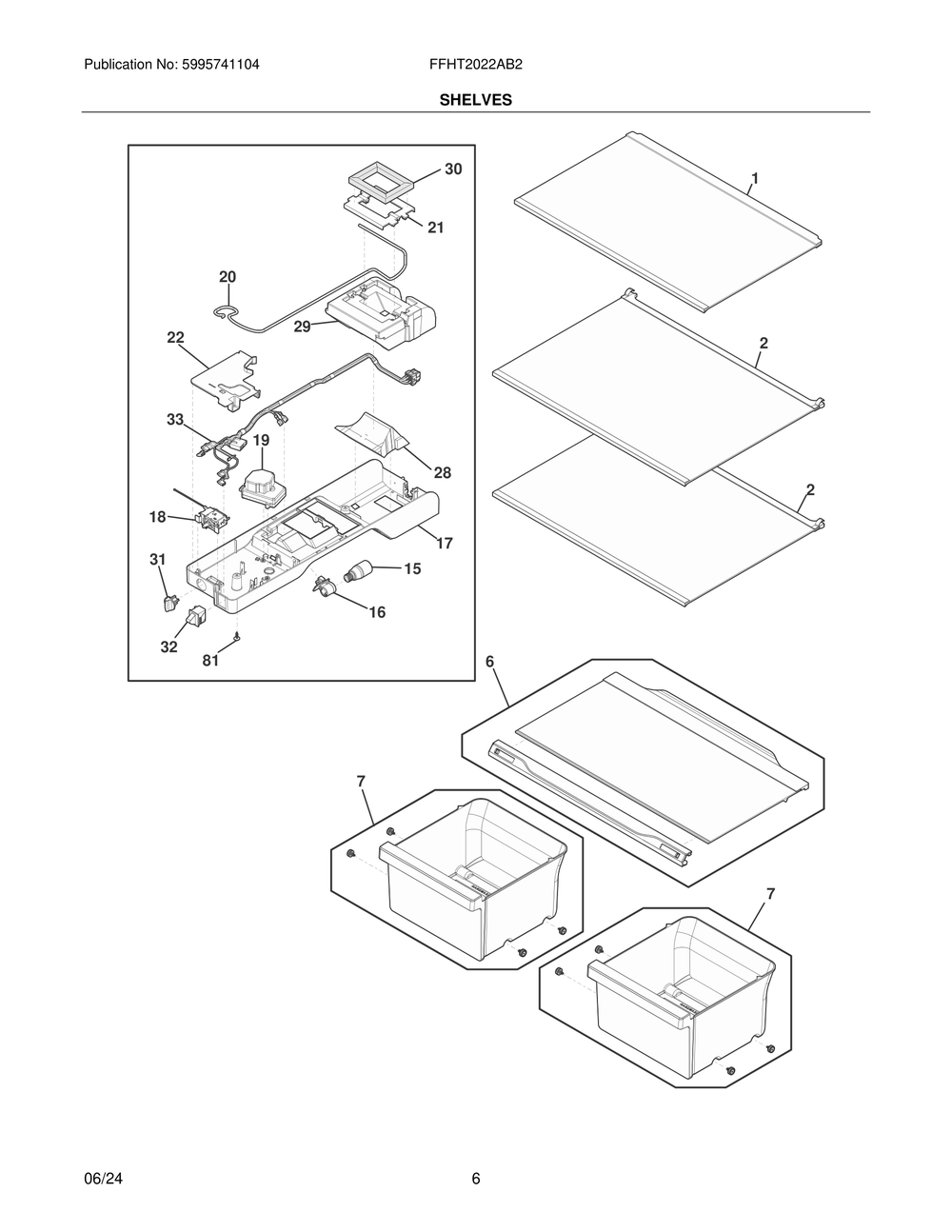 Shelves Diagram and Parts List for FFHT2022AB2  Frigidaire Refrigerator