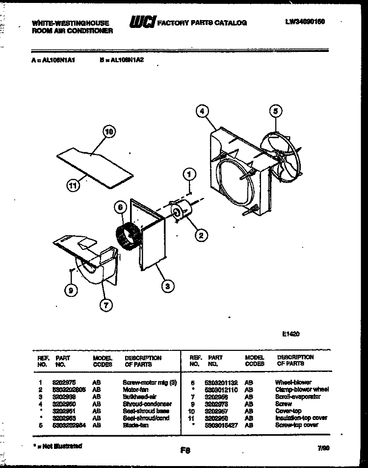 AIR HANDLING PARTS Diagram and Parts List for AL106N1A1  Frigidaire Air Conditioner