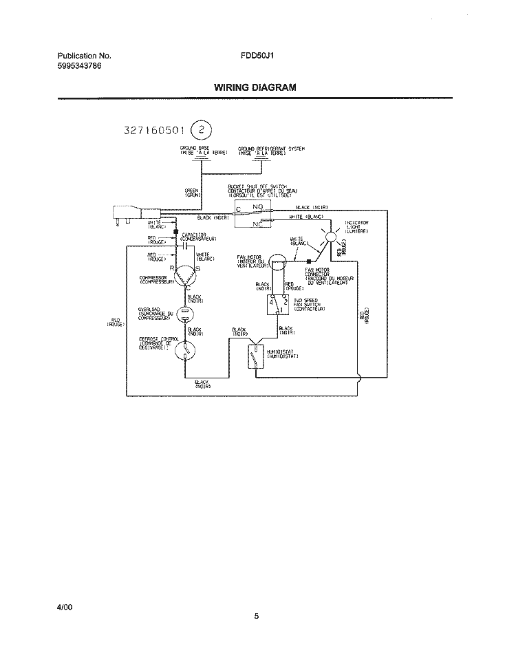 WIRING DIAGRAM Diagram and Parts List for FDD50J1  Frigidaire Dehumidifier