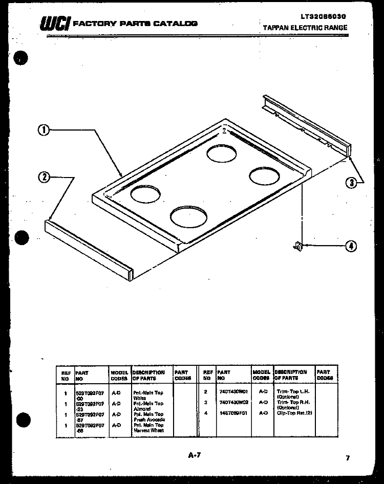 COOKTOP PARTS Diagram and Parts List for 37-1022-23-04  Tappan Range