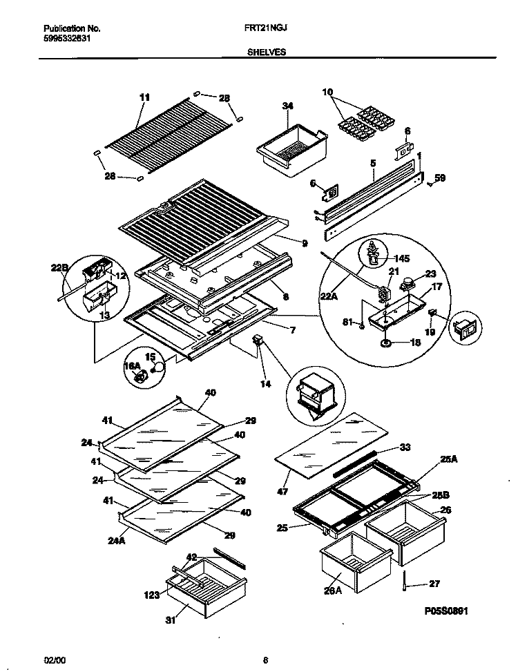 SHELVES Diagram and Parts List for FRT21NGJB2  Frigidaire Refrigerator
