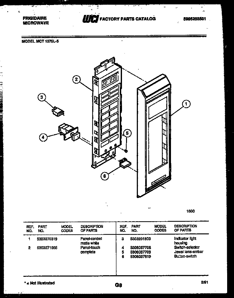 CONTROL PANEL Diagram and Parts List for MCT1375L5  Frigidaire Microwave