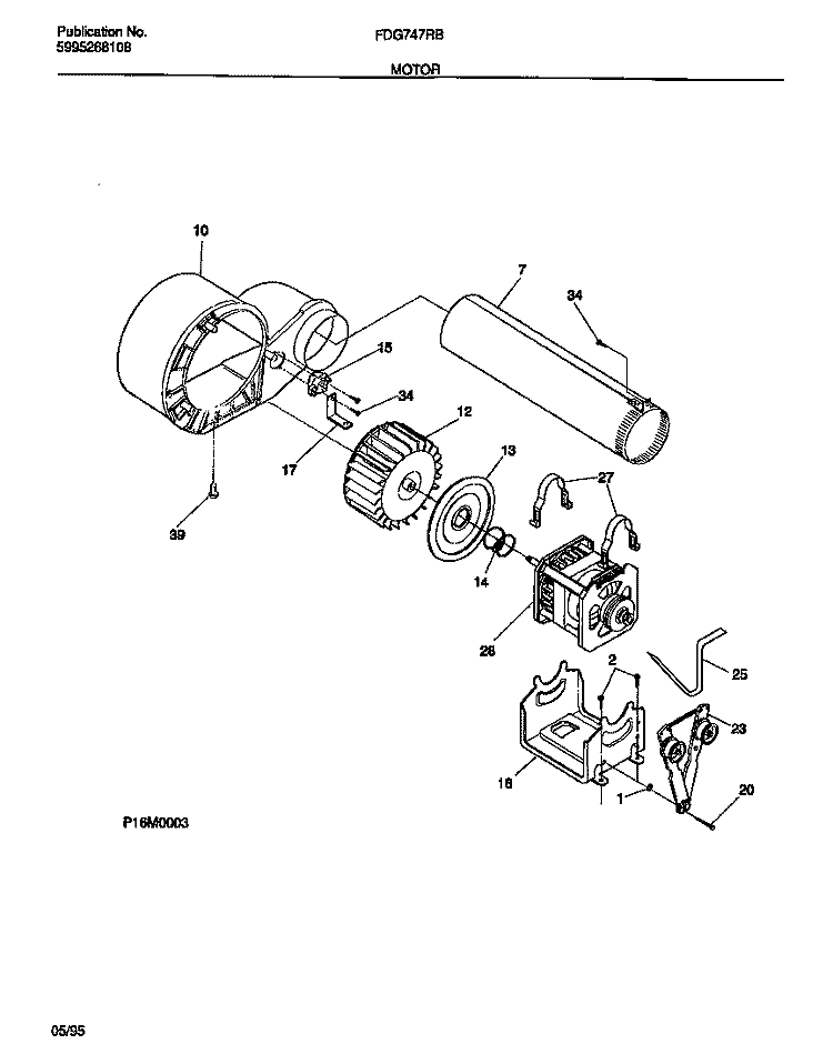 MOTOR Diagram and Parts List for FDG747RBS1  Frigidaire Dryer