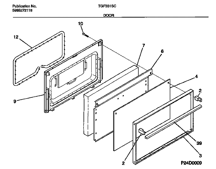 DOOR Diagram and Parts List for TGF331SCDA  Tappan Range