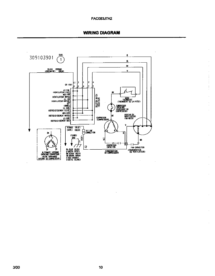 WIRING DIAGRAM Diagram and Parts List for FAC083J7A2  Frigidaire Air Conditioner