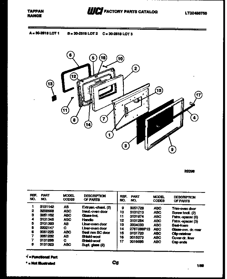 DOOR PARTS Diagram and Parts List for 30-2518-00-03  Tappan Range