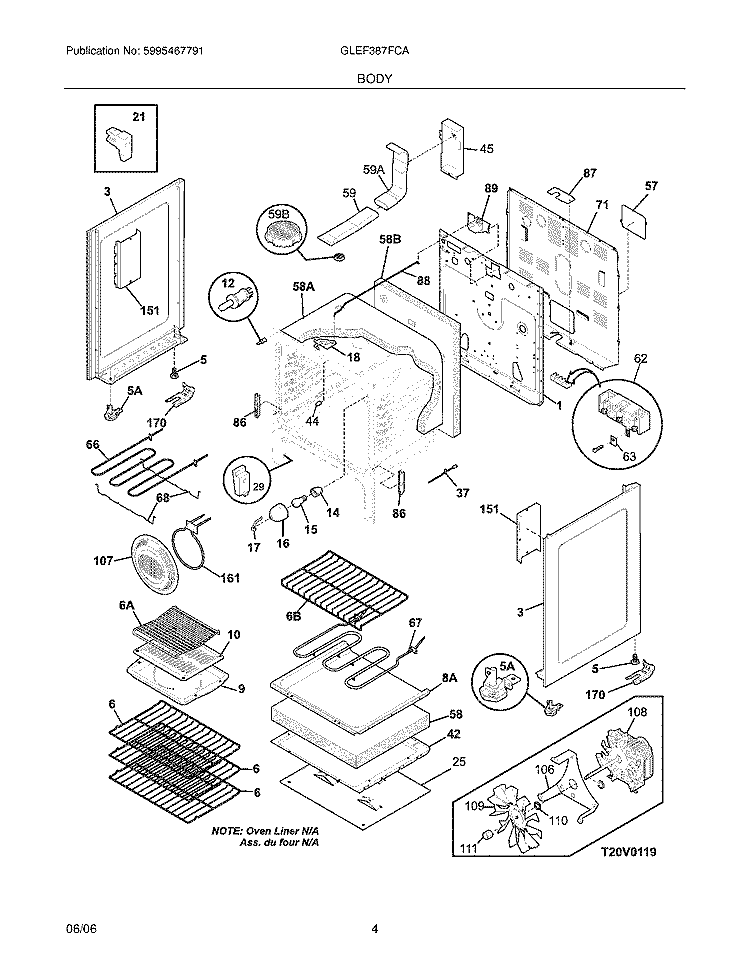 BODY Diagram and Parts List for GLEF387FCA  Frigidaire Range