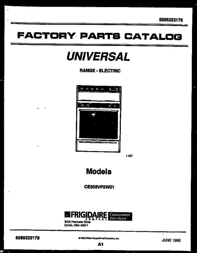 COVER Diagram and Parts List for CE303VP2H01  Frigidaire Range