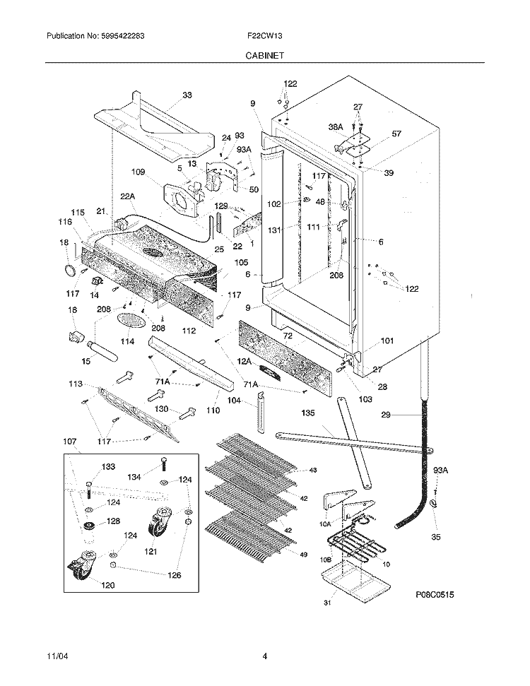 CABINET Diagram and Parts List for F22CW13  Frigidaire Freezer