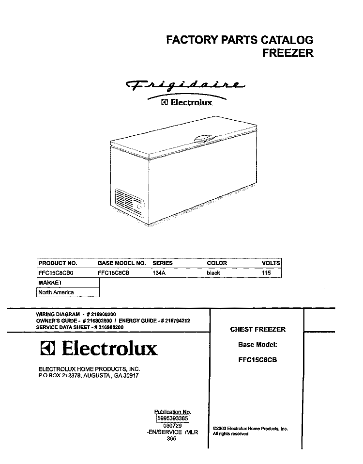 COVER Diagram and Parts List for FFC15C8CB0  Frigidaire Freezer