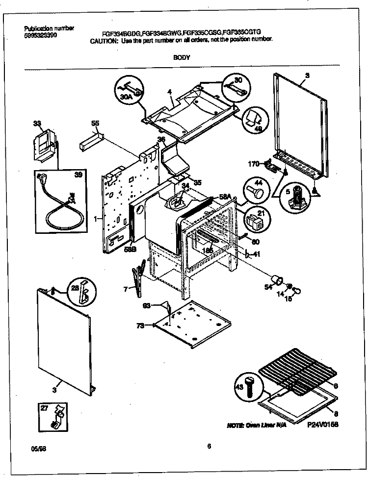 BODY Diagram and Parts List for FGF334BGDG  Frigidaire Range