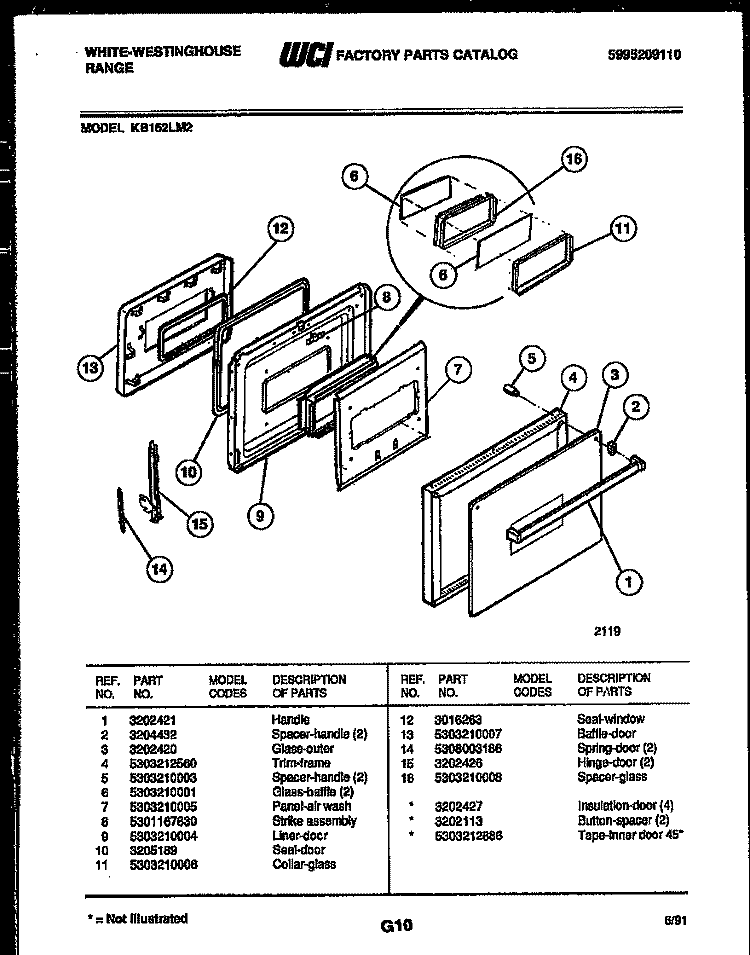 DOOR PARTS Diagram and Parts List for KB152LM2  Frigidaire Wall Oven