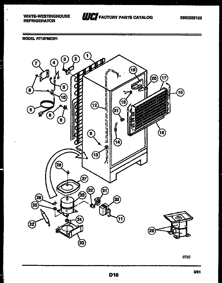SYSTEM AND AUTOMATIC DEFROST PARTS Diagram and Parts List for RT197MCV1  Frigidaire Refrigerator