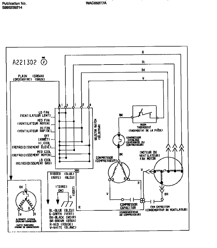 WIRING DIAGRAM Diagram and Parts List for WAC053T7A5  Frigidaire Air Conditioner