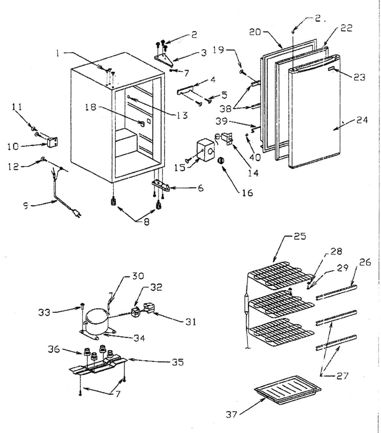 Refrigerator Diagram and Parts List for 56424502400  Kenmore Freezer