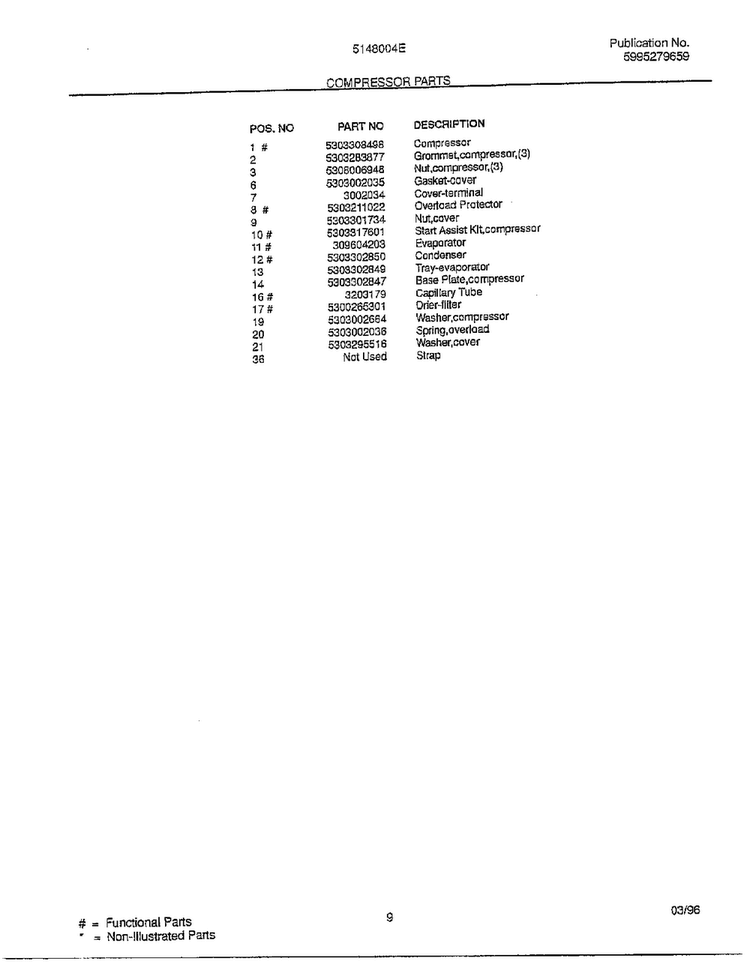 Compressor Parts Page 2 Diagram and Parts List for 5148004E  Frigidaire Air Conditioner